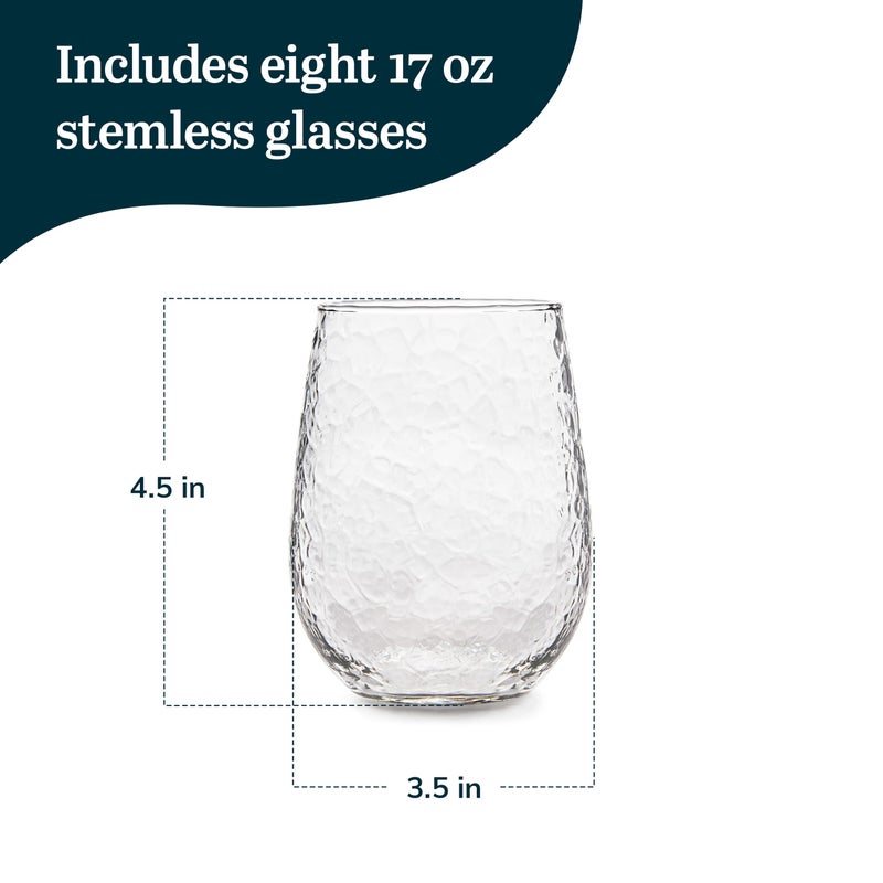Libbey Hammered Stemless All-Purpose Wine Glasses, 17-ounce, Set of 8 - Image 3